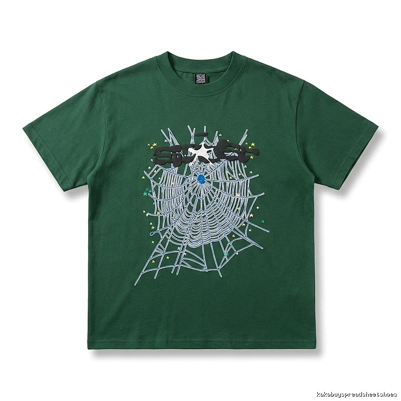 Sp5der Spider Web Print Dark Green T-shirt