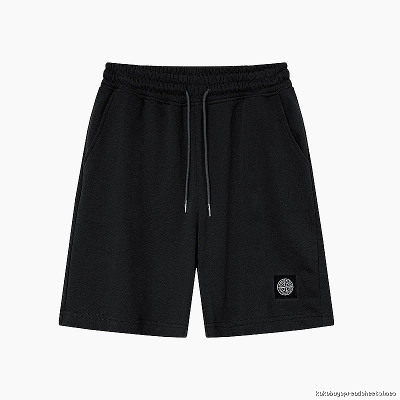 Stone Island Badge Casual Style Black Sports Shorts