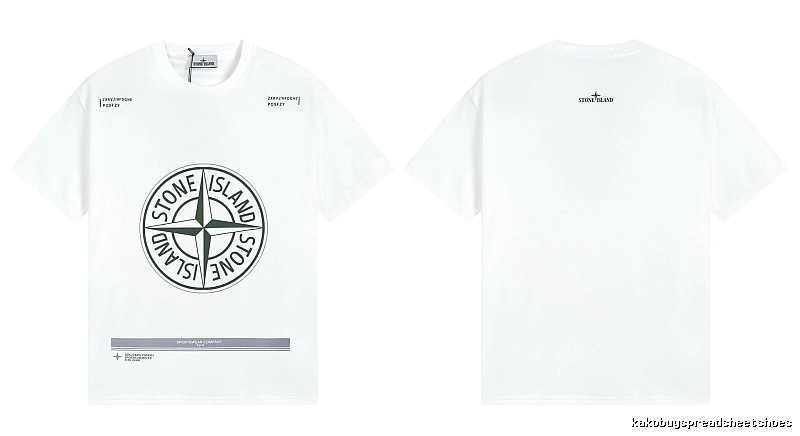 Stone Island Compass Print Casual Style White Short-sleeve T-shirt