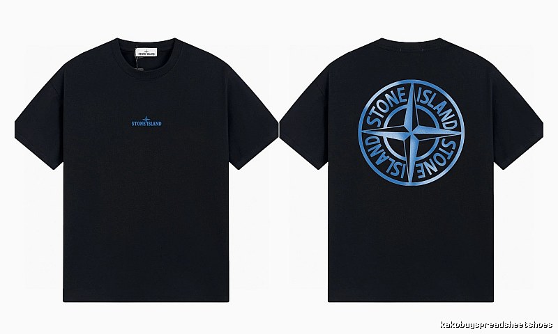 Stone Island Compass Print Street Style Black Short Sleeve T-shirt