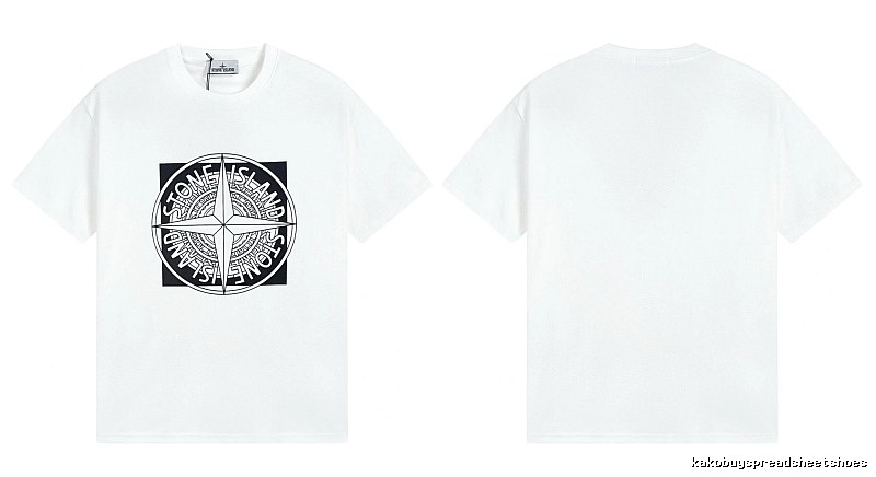Stone Island Compass Print Street Style White T-Shirt