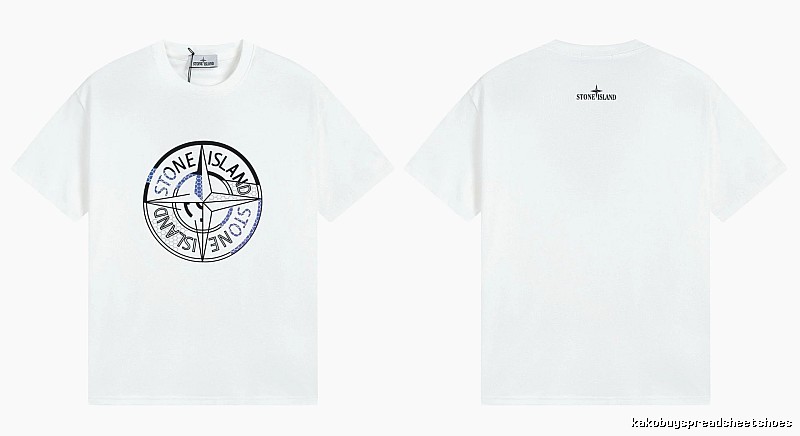 Stone Island Compass Print Street Style White T-shirt