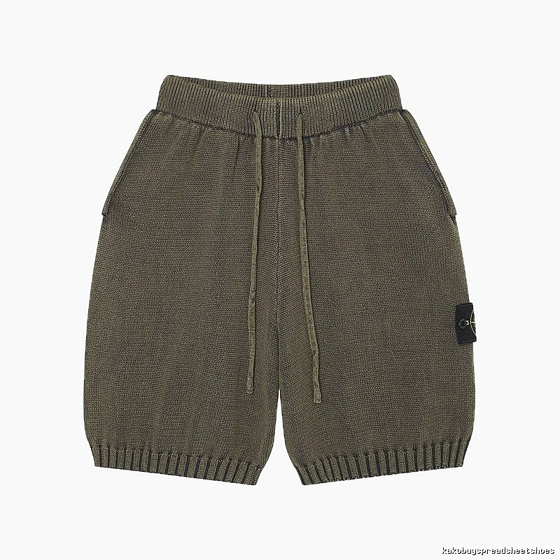 Stone Island Compass Techwear Style Olive Green Knit Shorts