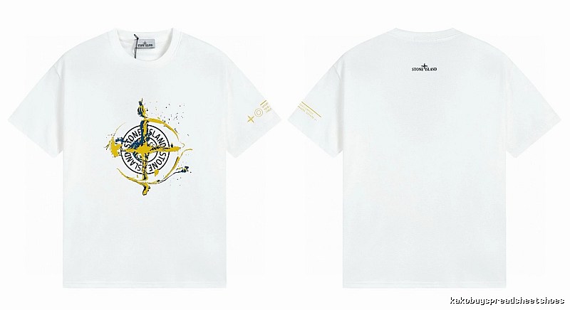 Stone Island Ink-splattered Trendy Style White T-shirt
