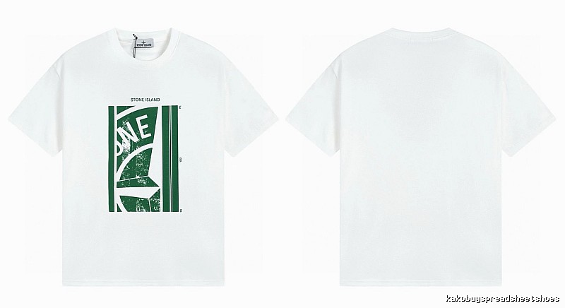 Stone Island Printed Street Style White Short Sleeve T-Shirt