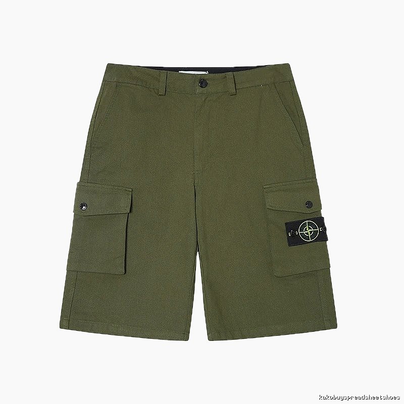 Stone Island Techwear Style Army Green Cargo Shorts