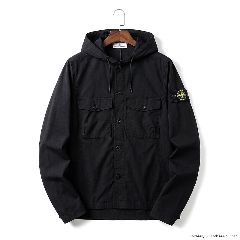 Stone Island Workwear Style Black Hooded Coat