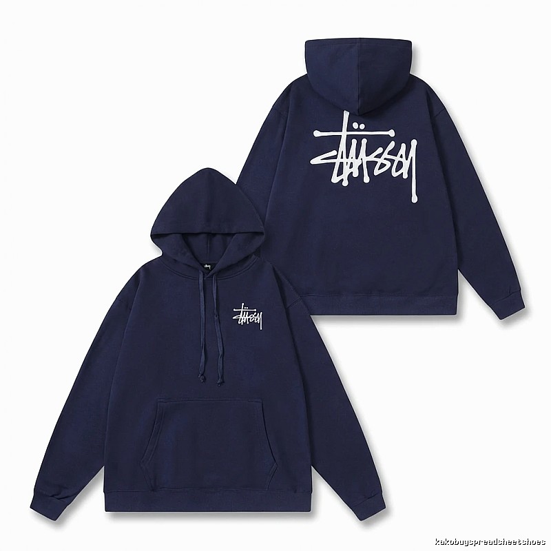 Stussy basic simple style navy blue hoodie