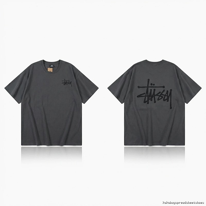 Stussy basic style simple style dark gray T-shirt