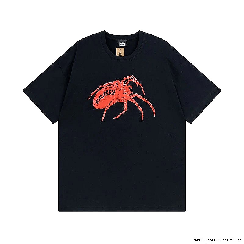 Stussy Black Spider Graphic T-Shirt Travel Styling Logo