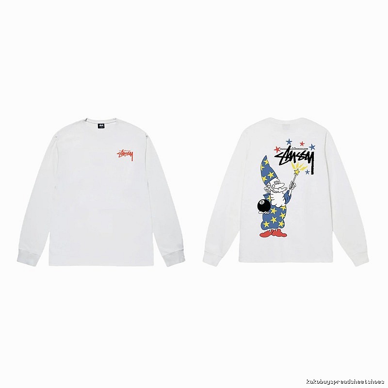 Stussy cartoon print style white long T-shirt