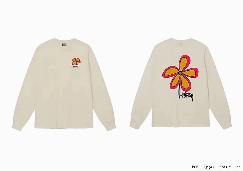 Stussy Flower Series trendy brand beige long-sleeved shirt
