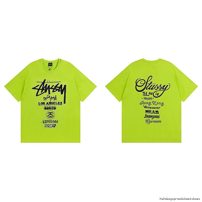 Stussy Fluorescent Green Spider Graphic T-Shirt Soft Neutral Logo