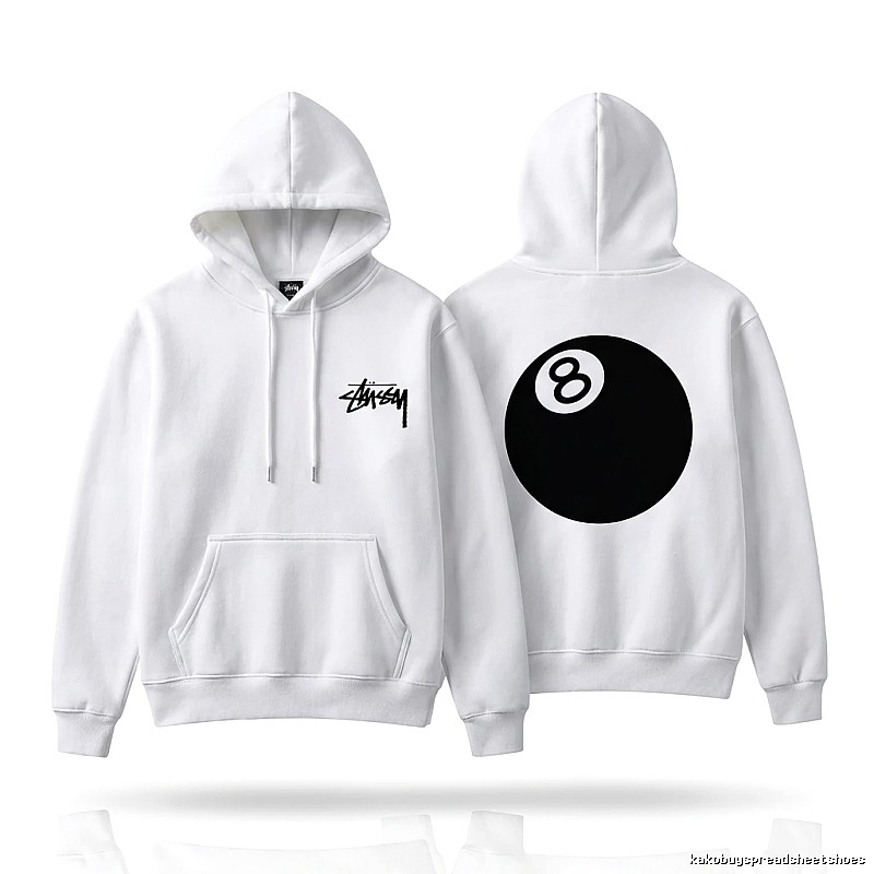 Stussy No.8 Ball Style White Hoodie