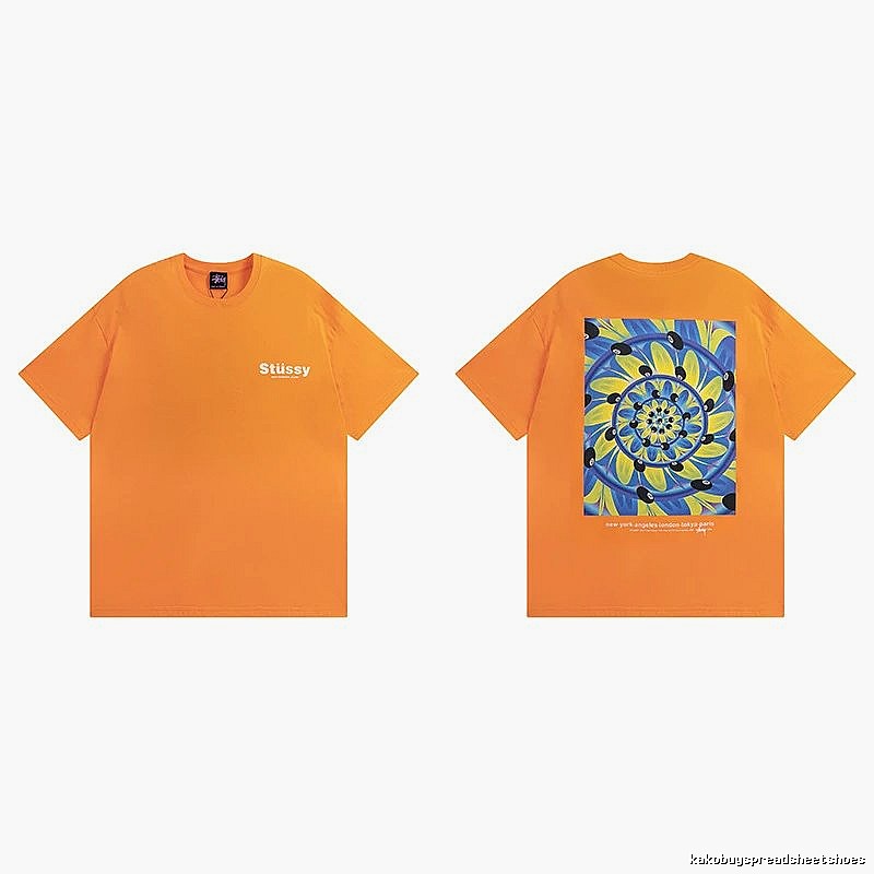 Stussy Orange Spider Graphic T-Shirt Coffee Run Logo