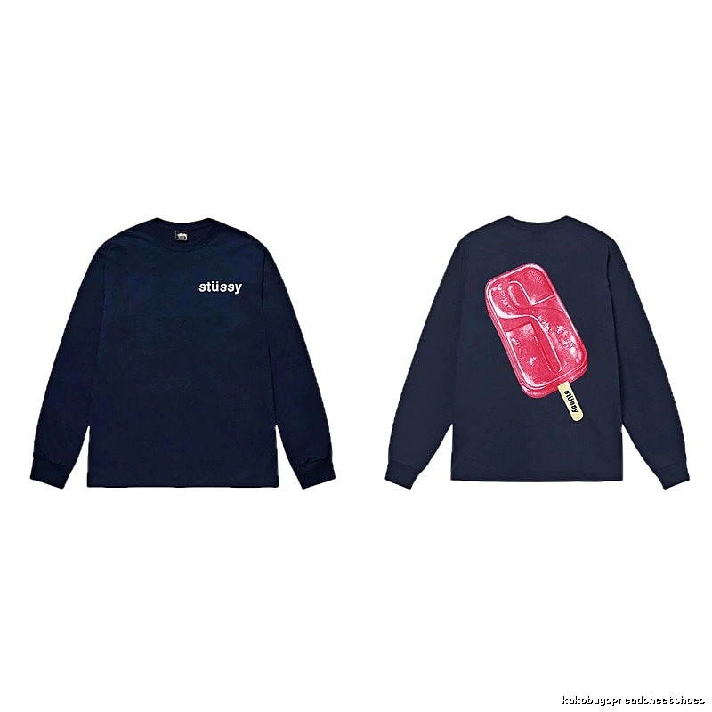 Stussy popsicle print dark blue long-sleeved shirt