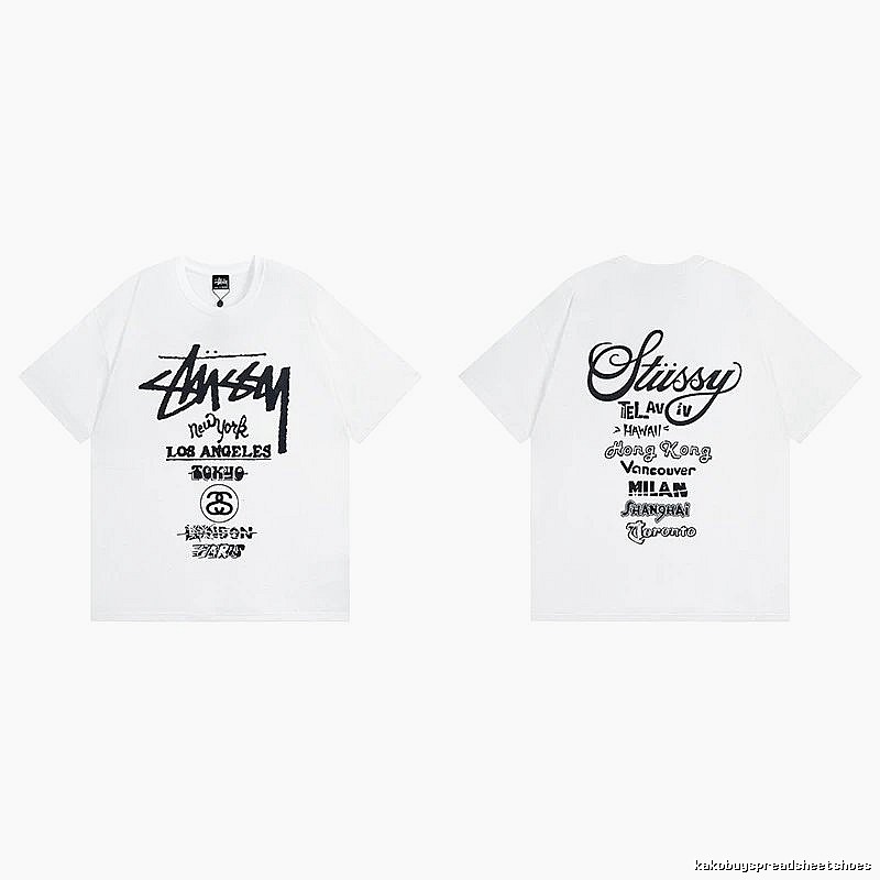 Stussy White Spider Graphic T-Shirt Travel Pack Logo
