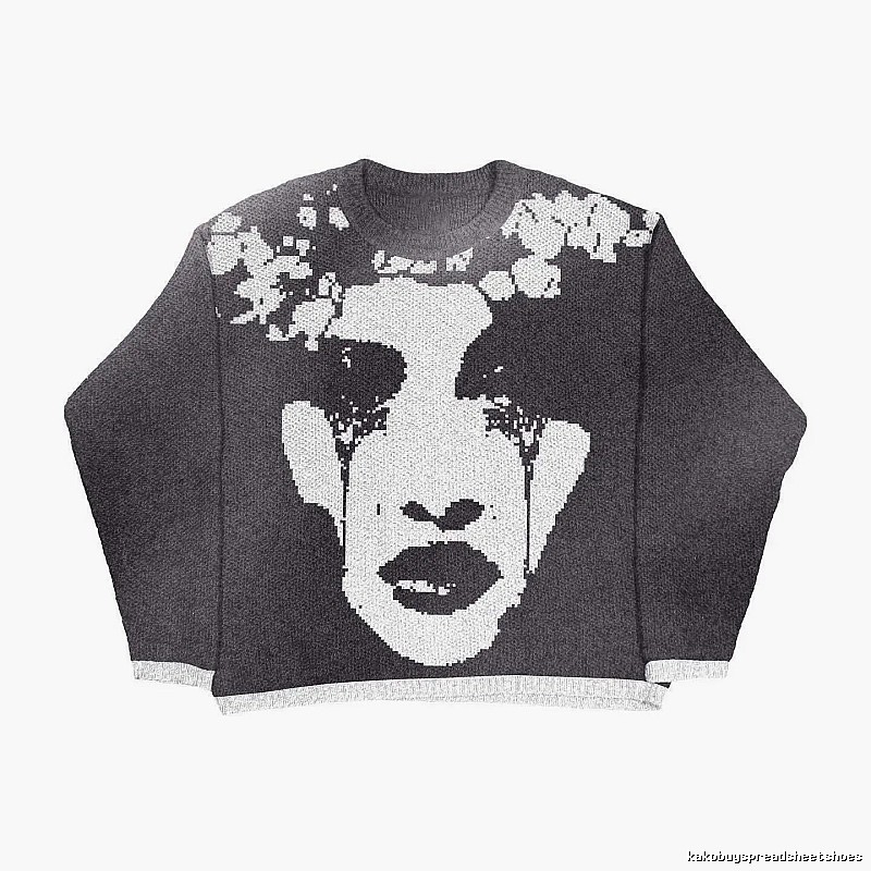 Summer Anime graphic sweater Black Knit Top with Clean Finish