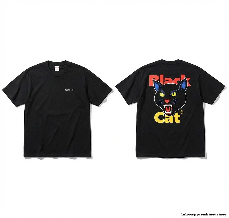 Supreme Black Cat Trendy and Cool Style Short-sleeve Shirt