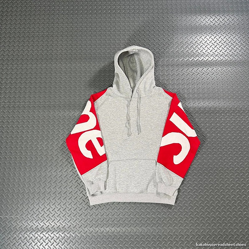 Supreme Grey Hoodie with Red Sleeve Logo Panels