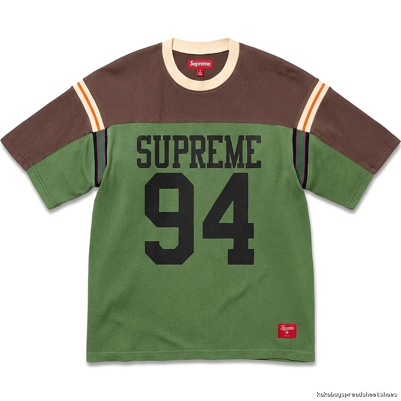 Supreme retro-style green and brown color-blocking T-shirt