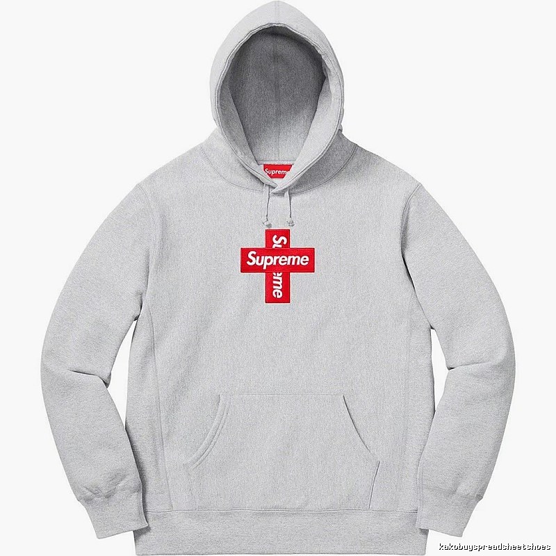 Supreme Streetwear Logo hoodie Gray Red Oversized with Logo Accent