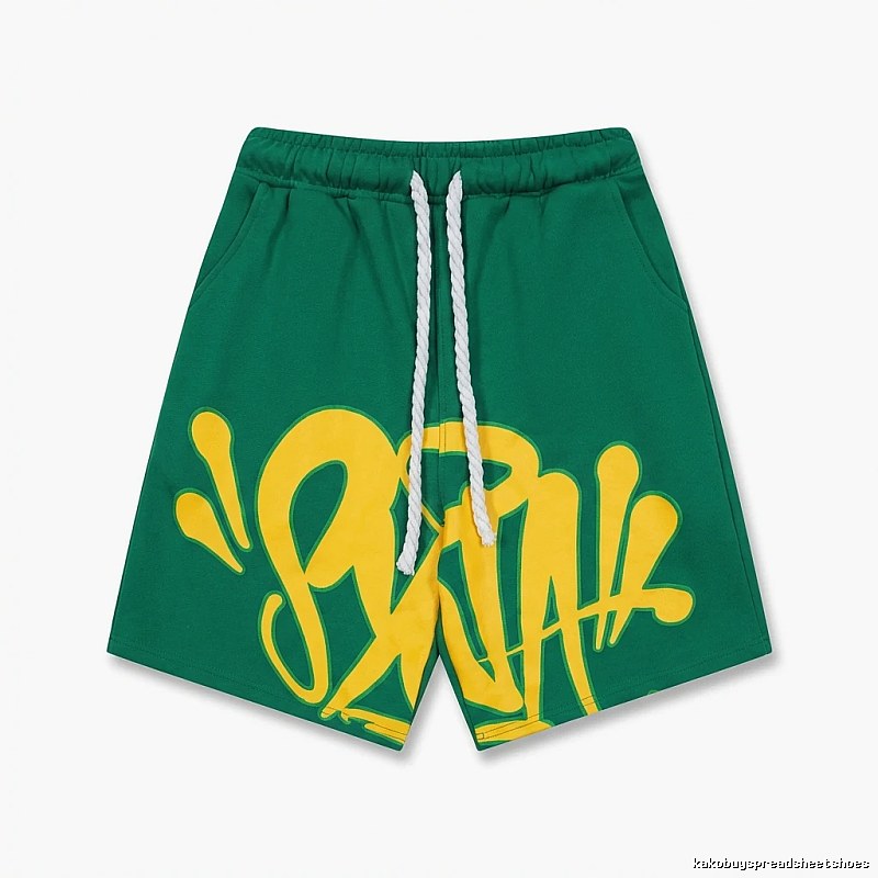 SynaWorld graffiti-style green shorts
