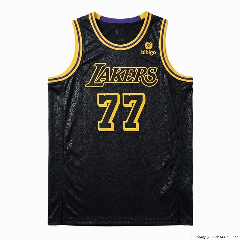 The No. 77 black jersey of the Los Angeles Lakers.
