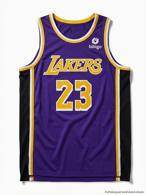 The retro-style No. 23 jersey of the Los Angeles Lakers.