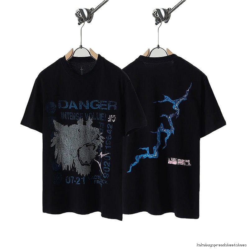 Travis Scott Lightning Print Street Style Black T-Shirt