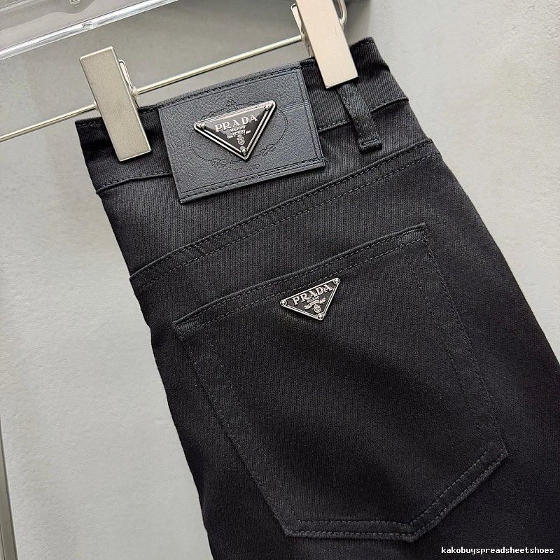 Triangle Hardware And A Structured Dark Denim Finish Prada Logo Jeans in Black