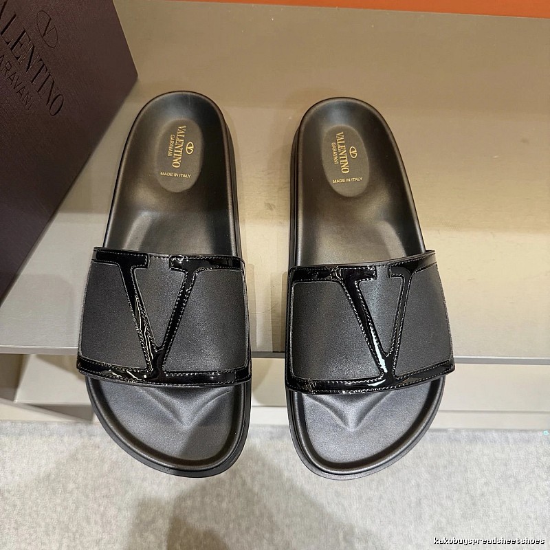 Valentino Big V Collection Light Luxury Style Black Slide Sandals