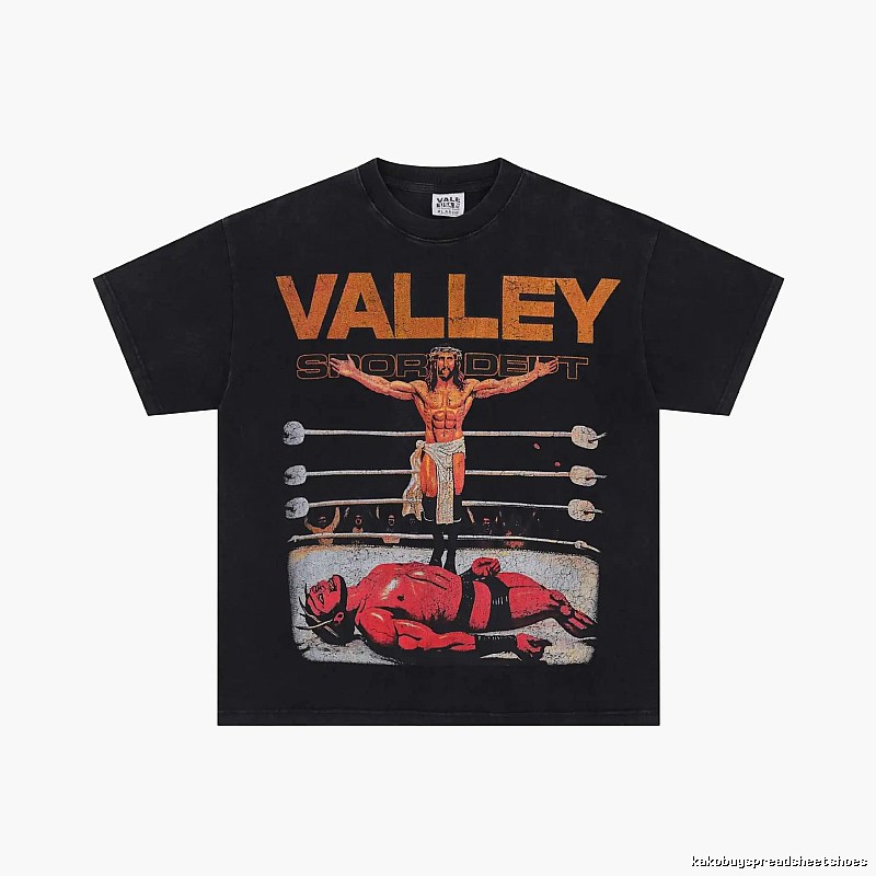 Valley Boxing Print Vintage Style Black T-Shirt