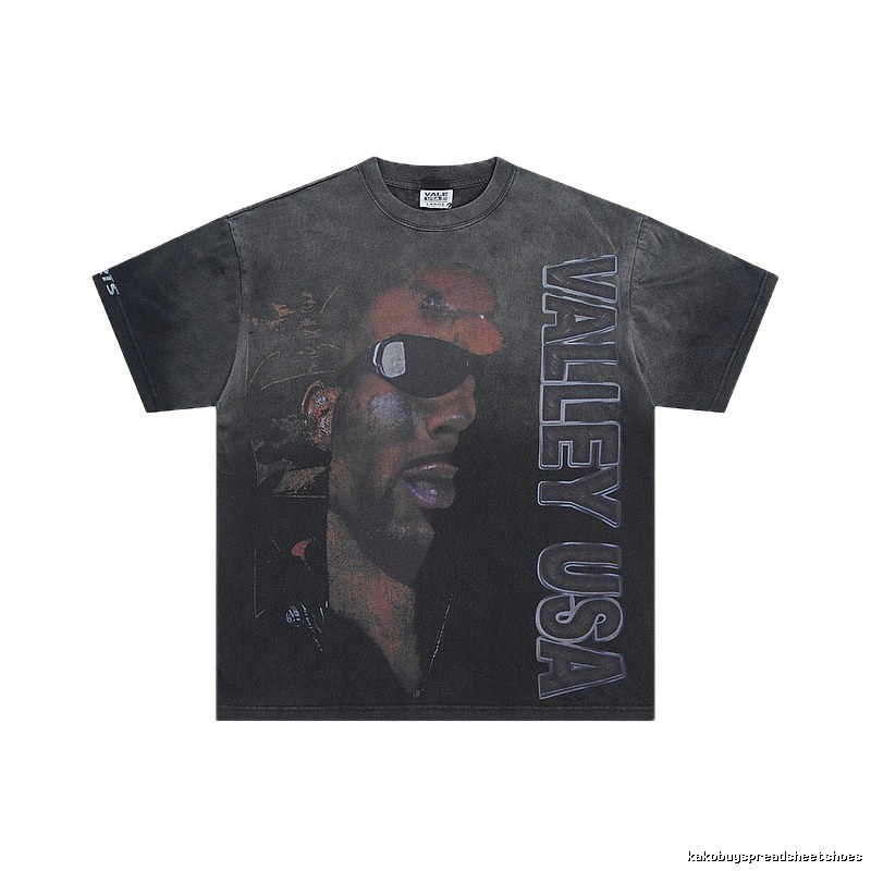 Valley Portrait Printed American Retro Black T-shirt