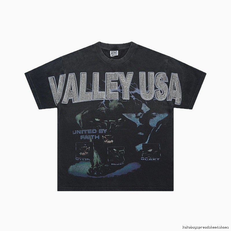 Valley USA Hot-Fix Rhinestone Street Style Black T-Shirt