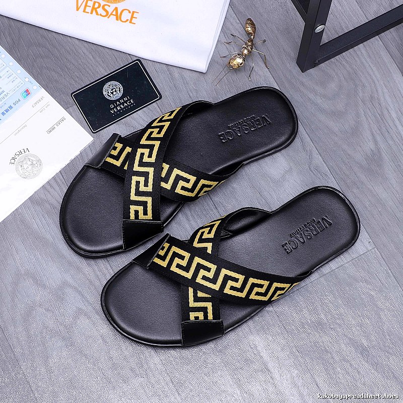 Versace Greca Collection Edgy Street Style Black & Yellow Slides