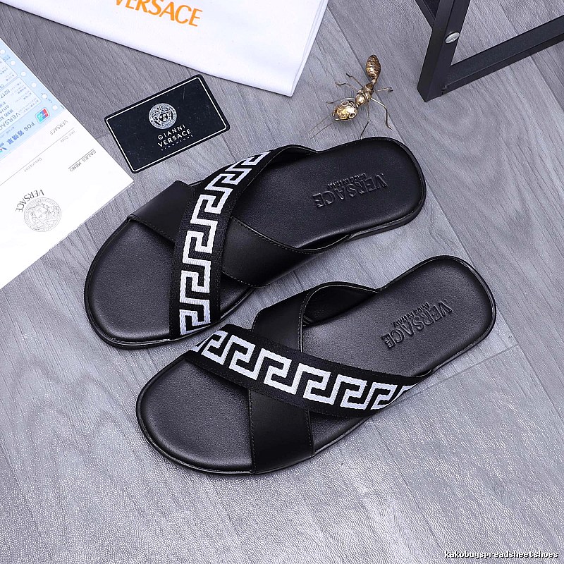 Versace Greek Key Casual Style Black Slide Sandals
