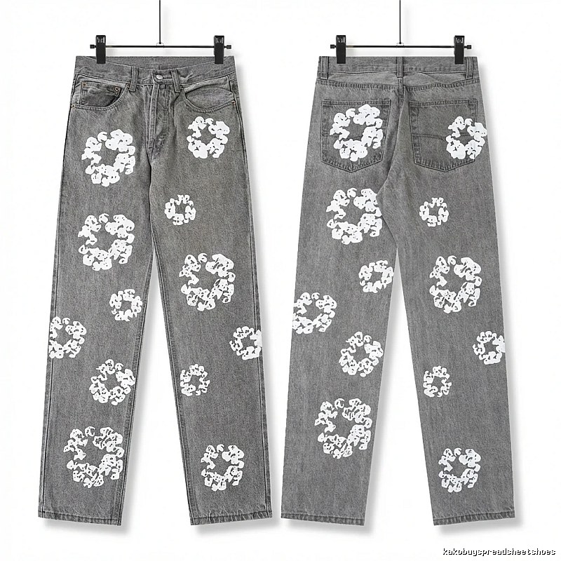 Vintage Style Gray Pants with DENIM TEARS Print