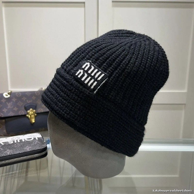 White Miu Miu Ribbed Knit Beanie for Layered Winter Looks