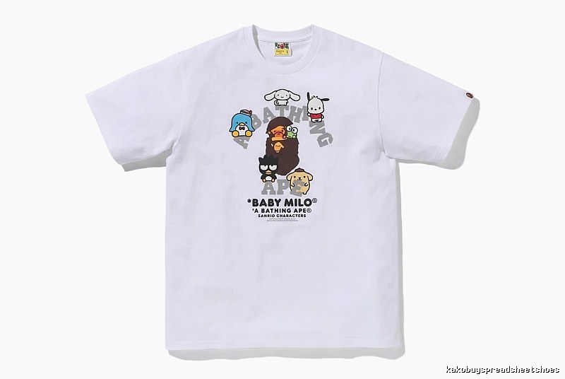 White short-sleeved shirt with Bape cartoon prints