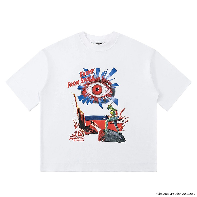 White T-shirt with House of Errors print in sci-fi style