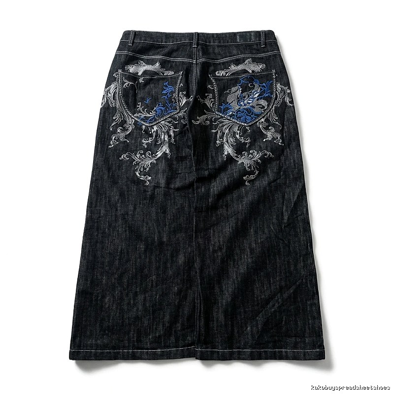 Y2K Style Deep Blue Embroidered Denim Skirt
